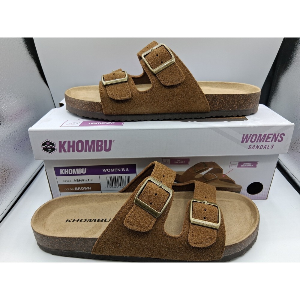 Khombu Ashville Womens Dual Banded Suede Leather Slide Sandals Brown 8 1962231